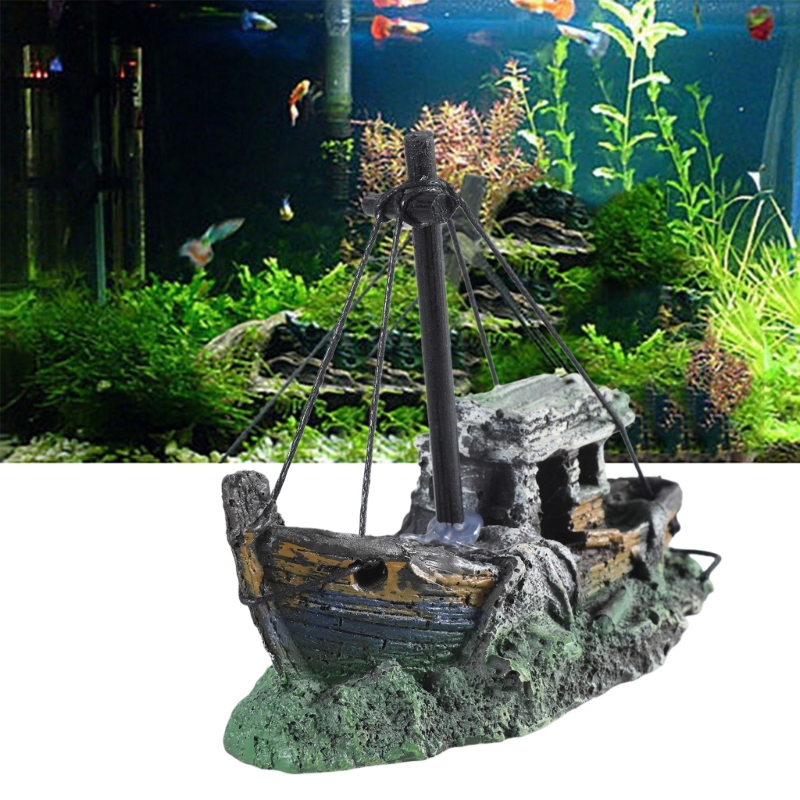 Aquarium Fish Games - Aquarium Sunken Ship Decoration Resin Fishtank